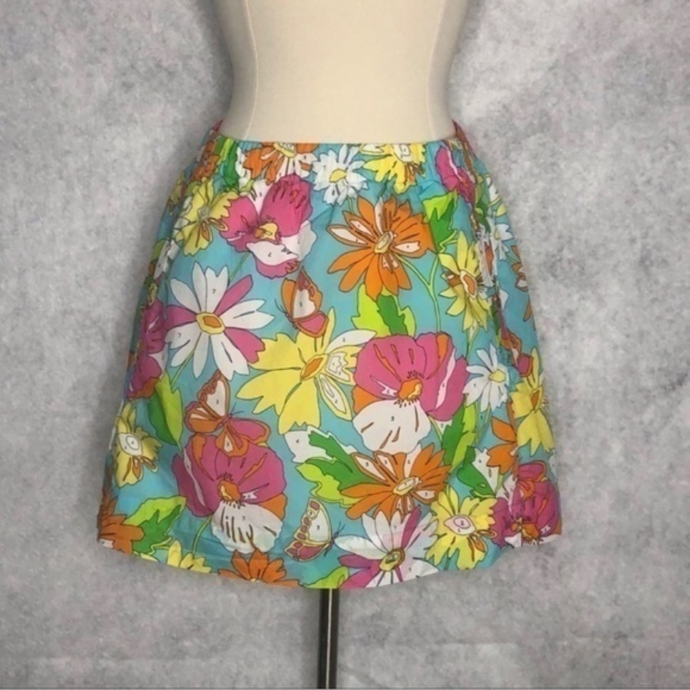 Lilly Pulitzer paint by numbers print cotton pink floral mini Skirt size small